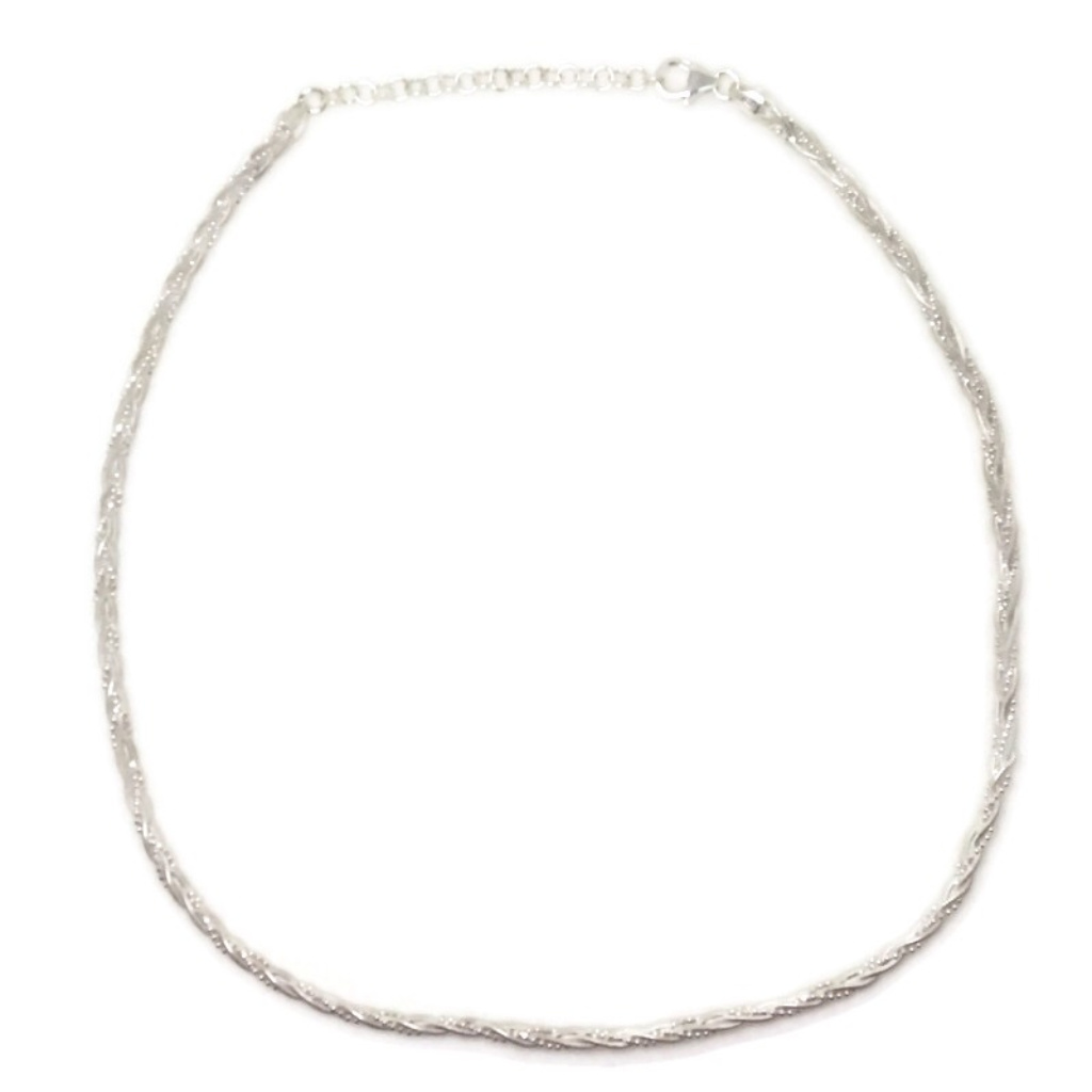 Anti-Tarnish Silver Necklace Twisted Wheat Chain